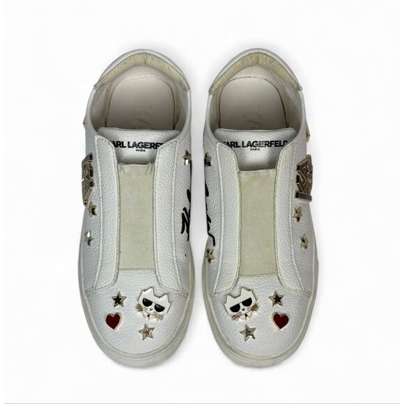 Karl Lagerfeld CAITIE White Leather Slip On Sneakers Charms Platform Women 6.5 - Picture 5 of 9
